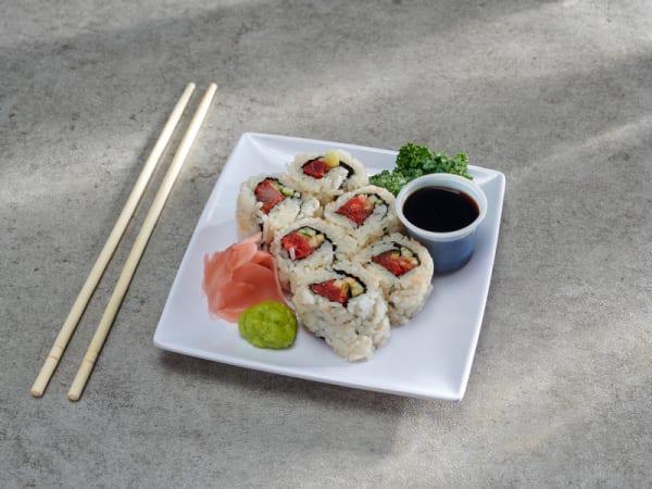 Spicy Tuna with Cucumber Roll · Spicy tuna, cucumber and rice on outside. Raw.