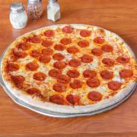 Pepperoni Pizza · Thin crust pizza with shredded mozzarella cheese and pepperoni with our homemade pizza sauce. 