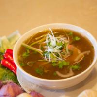 P5. Pho Tai Nam Sach · Eye round steak, flank and tripe beef noodle soup.