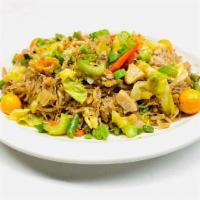 Miki Bihon Noodles · Stir-fried egg and vermicelli noodles with meat and vegetables.