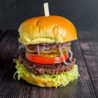 The Classic Burger · 7oz 3 Beef Blend Patty, Lettuce, Tomato, Red Onion, Pickles