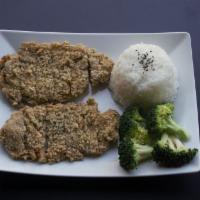 Pork Chop · breaded and deep-fried w/ white rice and broccoli 