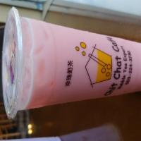 Strawberry Bubble Milk Tea · Includes tapioca and non-dairy milk.