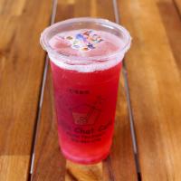 Pomegranate Bubble Ice Tea · Includes tapioca.