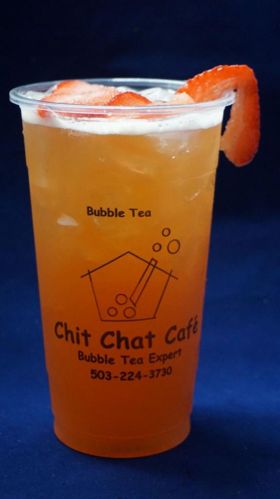 Strawberry Bubble Ice Tea · Includes tapioca.