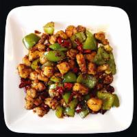 Black Pepper Chicken · Diced chicken sauteed with green pepper and black pepper. Hot and spicy.