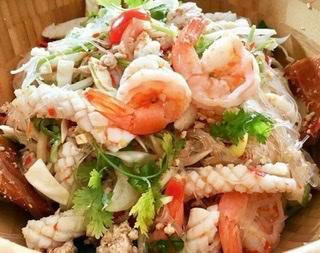 Yum Woon Sen (Glass Noodle Salad) · Shrimp, grounded pork, calamari, peanut, shallot, asian celery, thai chili-lime sauce.