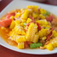 Sweet Corn Salad · Sweet corn salad. Sweet corn, peanut, tomato, long bean, Thai chili and lime juice. Mild spi...