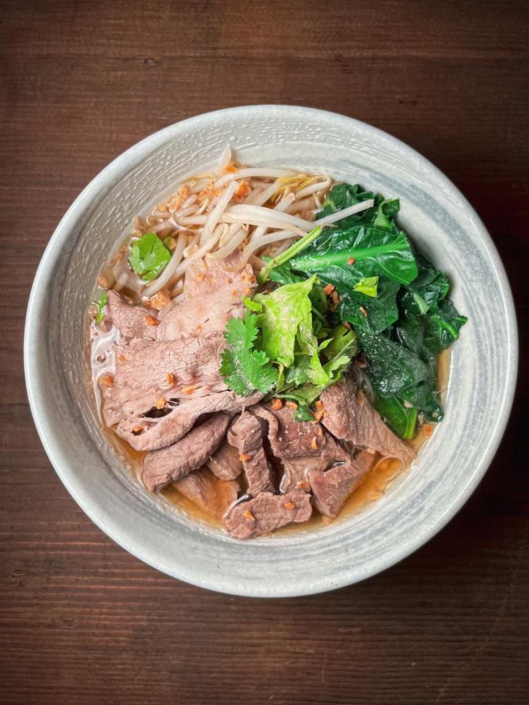 Beef Noodle Soup ·  beef noodle soup. Vermicelli noodles, beef, Chinese broccoli, bean sprout, Asian celery and five spice beef broth.  ( can not change noodle )