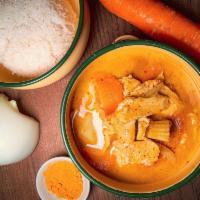 Yellow Curry (Gluten-free) · Massaman curry paste with, potato, carrot, onion, turmeric coconut milk broth, Served over j...