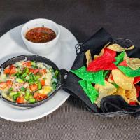 Spinach & Artichoke Dip · A rich and creamy 4-cheese blend with fresh spinach and artichoke hearts. Served with wood-r...