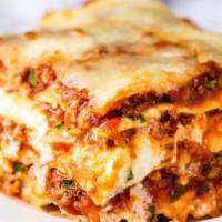 Lasagna · Italian noodles, Bolognese sauce and cheese.