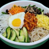 4. Vegetable Bibimbap · Assorted, sauteed, and seasoned vegetables over steamed rice. Served with a soup and Gochuja...