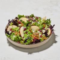 Apple Walnut Salad · Sliced apples, crumbled gorgonzola, candied walnuts, dried cranberries, lettuce medley, pome...