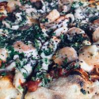 Shrimp and Calamari Pizza · Shrimp, calamari, garlic and parsley, light mozzarella and tomato sauce. 