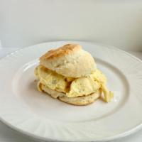 Perfect egg sandwhich · Scrambled egg with parsley and parmigiano cheese served on a buttermilk biscuit