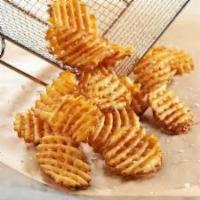 Waffle fries  · Lattice shaped fried potatoes. 
