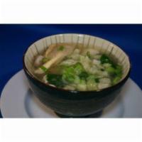 Wonton Soup · Pork wontons, sliced chicken breast, wild mushrooms, fresh spinach and sliced Napa cabbage, ...