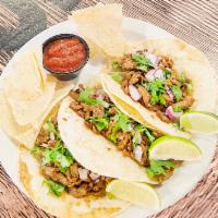 3 Steak Soft Tacos · Tender grilled carne asada steak in 3 warm flour tortillaswith chopped cilantro and diced on...