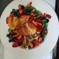 Field of Dreams Salad · Organic field of greens, fresh strawberries, blueberries, candied walnuts, toasted almonds a...