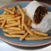 Philly Cheese Steak Wrap · Roast beef, grilled peppers and onions and American cheese. Served with french fries, colesl...