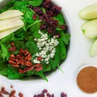 Spinach Salad · spinach, goat cheese, apples, pecans, cranberries and red wine vinaigrette