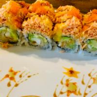 8 Piece Fire Lobster Cooked Roll · Lobster tempura and avocado inside, spicy crab on top with eel and mango sauce.