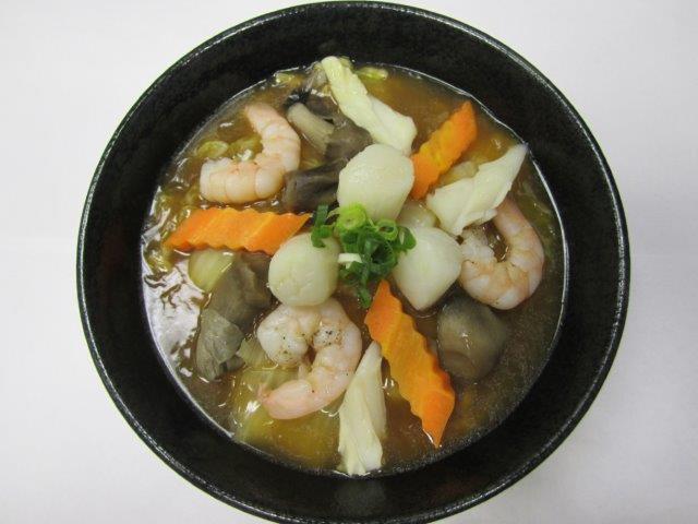 Seafood Ramen  · Shoyu base in soup with shrimp, scallop, squid, mushroom, carrot, ground onion, cabbage, and green onion. 