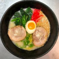 Tonkotsu Ramen  · Rich and creamy pork base in soup with char siu, choy sum, green onion, chopped garlic, and ...