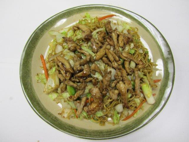 Chicken Fried Noodle · Yakisoba sauce with chicken, carrot, ground onion, cabbage and green onion stir fried. 