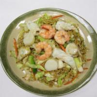 Seafood Fried Noodle  · Yakisoba sauce with shrimp, scallop, squid, carrot, ground onion, cabbage, and green onion s...