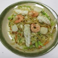 Seafood Fried Udon  · Shoyu sauce with shrimp, scallop, squid, carrot, ground onion, cabbage and green onion stir ...