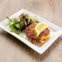 Jumbo Lump Crab Cakes Dinner · Wilted mixed greens and remoulade.