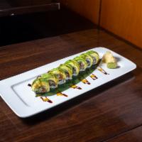 Dragon Roll · Fresh eel and cucumber inside with avocado on top