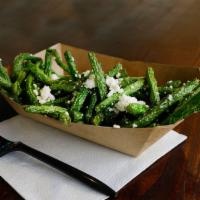 Green Bean Fries · fresh green beans fried and tossed with salt and feta