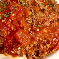 Spaghetti with Meat Sauce · Topped with our robust chef prepared meat sauce.