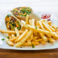 Crunchy Chicken Wrap · Crispy chicken, bacon, cheddar cheese, iceberg lettuce and ranch dressing. Served with fries.