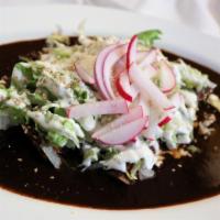Mole Poblano Enchiladas  · Three soft corn tortillas filled with choice of protein, mole poblano, choice of salsa, sour...