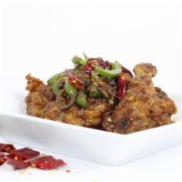 Wings Of Heaven (6 Pcs) · Spicy. Chicken wings, bell pepper, red onion, green onion, dry red chili.