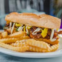 Lamb Submarine  · Marinated Spicy Lamb, Mayo, Pepper jack cheese , Onion, Banana Pepper with Salt, Oyster sauc...
