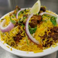 Goat biryani · Fragrant basmati rice layered and slow cooked with Goat cubes, blended with herbs and spices...