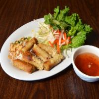 3A. Egg Rolls- cha gio · 6 pieces. Contains minced pork with carrots, onions, and vermicelli. Served with noodles and...