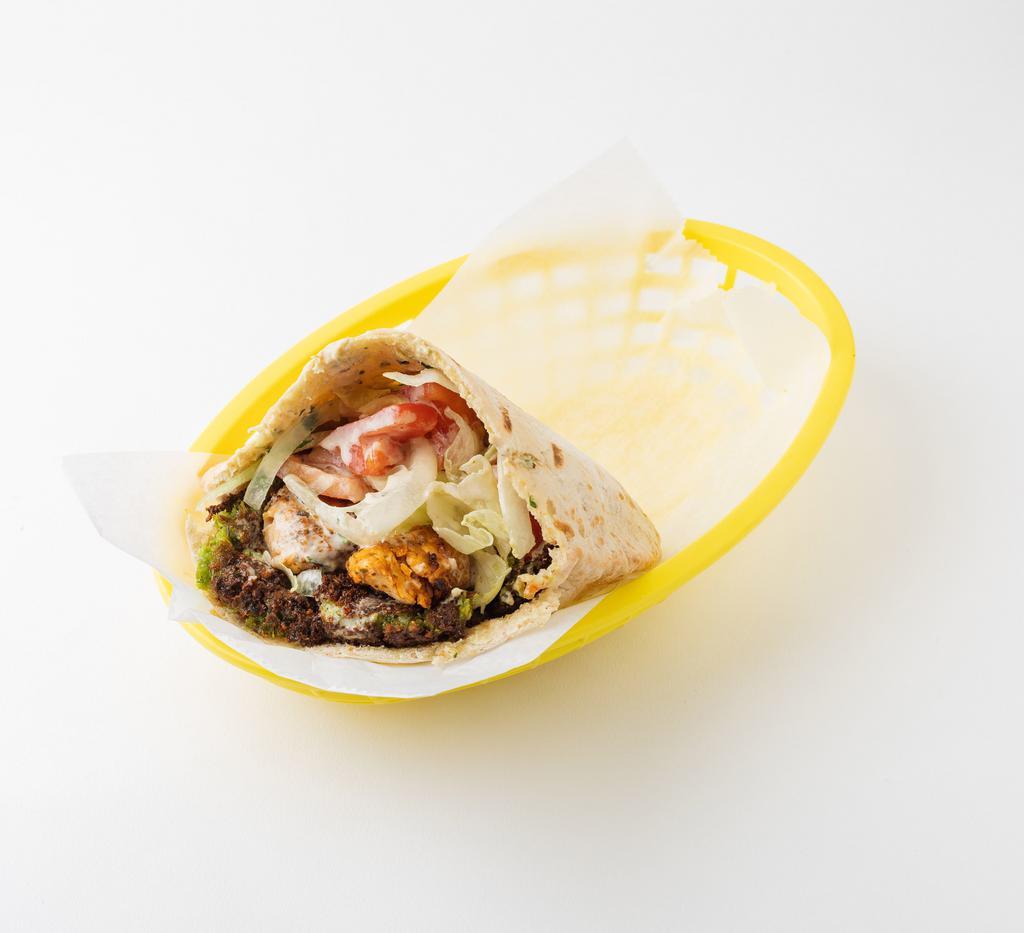 Bleecker Sandwich · Chicken kebob and falafel: served in a pita pocket with lettuce, tomatoes, onions and tahineh sauce.