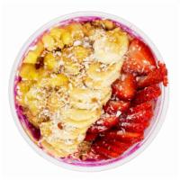 The Dragon Fruit Pitaya Bowl · Pitaya, banana, strawberry, pineapple, lemon, fresh basil and coconut water. Toppings: grano...