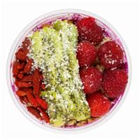 Mint Condition Pitaya Bowl · Pitaya, banana, raspberries, pineapple, fresh mint and coconut water. Toppings: granola, ras...