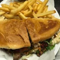 Tortas with fries · Mexican sandwich made with beans, your choice of meat, lettuce, tomato, cheese, and avacado.