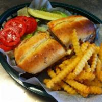 Stromboli Steak Sandwich · The right choice for any meat lover. A chopped sirloin steak topped with mozzarella, tomatoe...