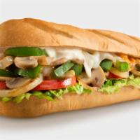Veggie Delight · Grilled mushrooms, onion, green pepper, provolone, Swiss, shredded Cheddar, and white sauce.