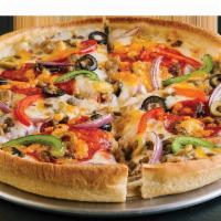 5 Star Pie · Tuscan marinara, cheddar, pepperoni, beef, Italian sausage, green olives, red and green pepp...
