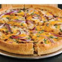 BBQ Chicken Pizza · BBQ sauce, red onion, cilantro and grilled chicken.